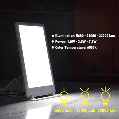Light Box, 32000 Lux Light Therapy Lamp, UV-Free Adjustable Natural Sunlight Lamp, Touch Control,3 Brightness Levels Foldable Bracket,White