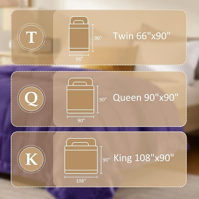 downluxe Queen Size Blanket with Satin Trim, Lightweight Down Alternative Blankets Queen Size for All Season, Machine Washable (Purple, 90x90 Inch)