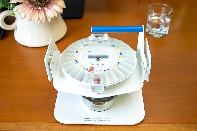 e-Pill MedTime Station Automatic Pill Dispenser – Locked Medication Reminder with Tipper Base & 6 Alarms, Clear Cover – Pill Organizer for Seniors & Caregivers