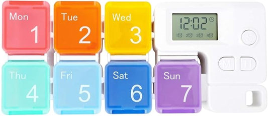 7 Days Pill Dispenser Organizer with Reminder Alarm - CozyCabin Portable Travel Vitamins Medicine Box Case(Rainbow)