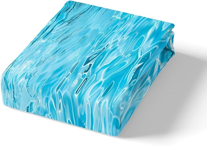 Manfei Summer Sheet Set Queen Size, Blue Water Texture Print Bedding Set for Kids Boys Girls Teens Bedroom Decor, Tropical Summer Pool Bed Sheet Set 4pcs (Fitted Sheet, Flat Sheet, 2 Pillowcases)