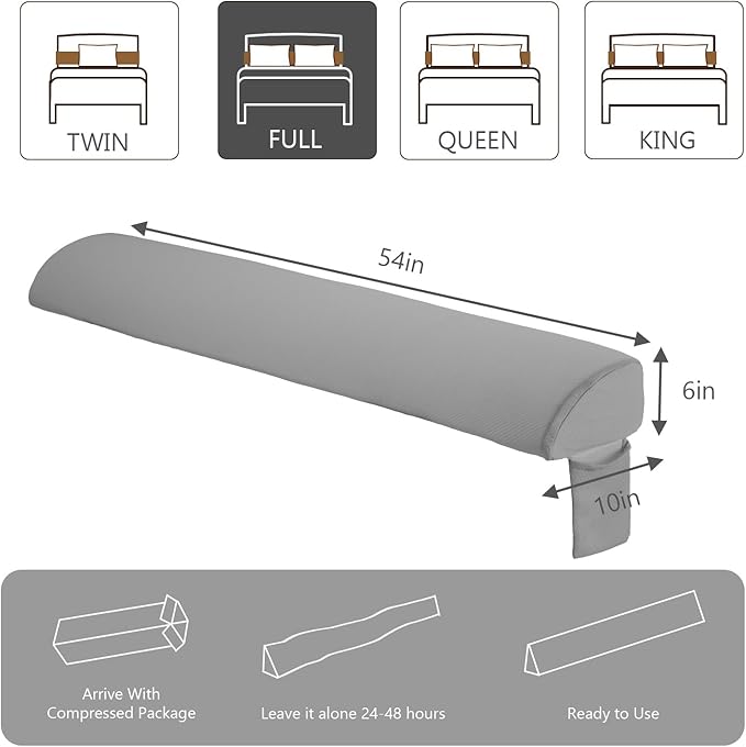 DUMOS Bed Wedge Pillow for Headboard & Mattress Gaps, 54-inch Long - Supportive Wedge Pillow with Side Pockets, Bed Wedge for Back Pain Relief, Reading & Sleeping, Removable Washable Cover