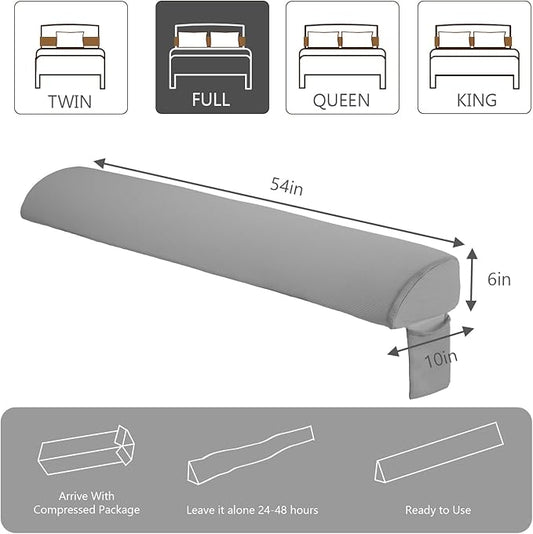 Sweetcrispy Full Size Bed Wedge Pillow for Headboard, Modern Stylish Pillow to Fill Gap Between Headboard and Mattress, Bed Gap Filler, Grey