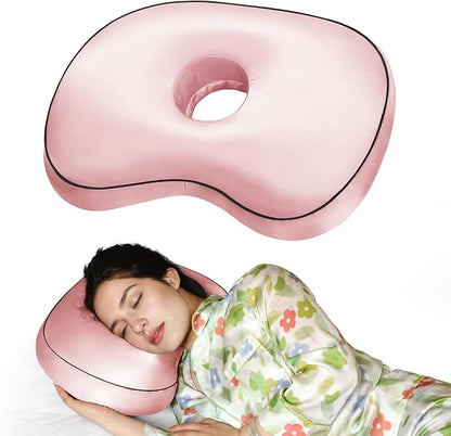 Pink Ear Piercing Pillow - Side Sleeper Support with 3.5" Ear Hole Relief, Hypoallergenic Orthopedic Pillow for Healing Piercings