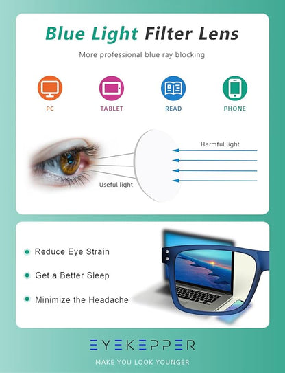 Eyekepper Oversized Reading Glasses Square Large Blue Light Readers for Men Women - Blue +3.50