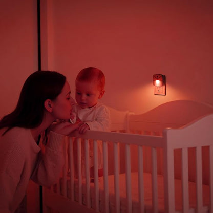 KINUR 6 Pack LED red Night Lights Plug into Wall, Dusk to Dawn Sensor Automatic on and Off, Energy efficient, Soft Glow nightlights for Kids, Nursery, Bedroom, Bathroom, Hallway, Stairs, Kitchen