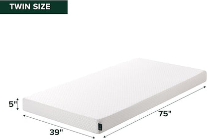 Zinus 5 Inch Twin Cooling Essential Memory Foam Mattress [NewVersion], Fiberglass Free, Medium Feel, Breathable Cooling Layers, Certified Safe Materials