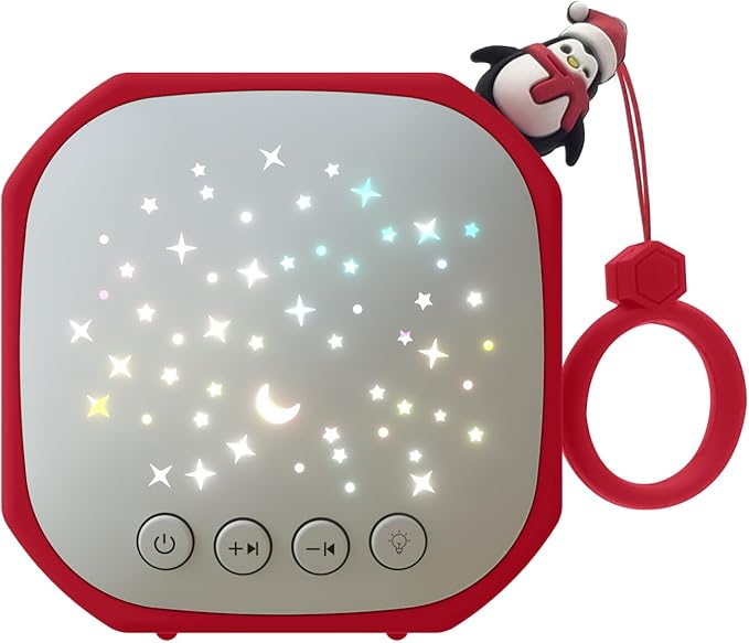 Portable Sound Machine for Baby Sleep Aid Relaxation | White Noise Machine with Star Projector | Calm Soother Music Sound with Hook for Nursery, Travel, Bedroom,Christmas Holidays Gifts (Penguin)