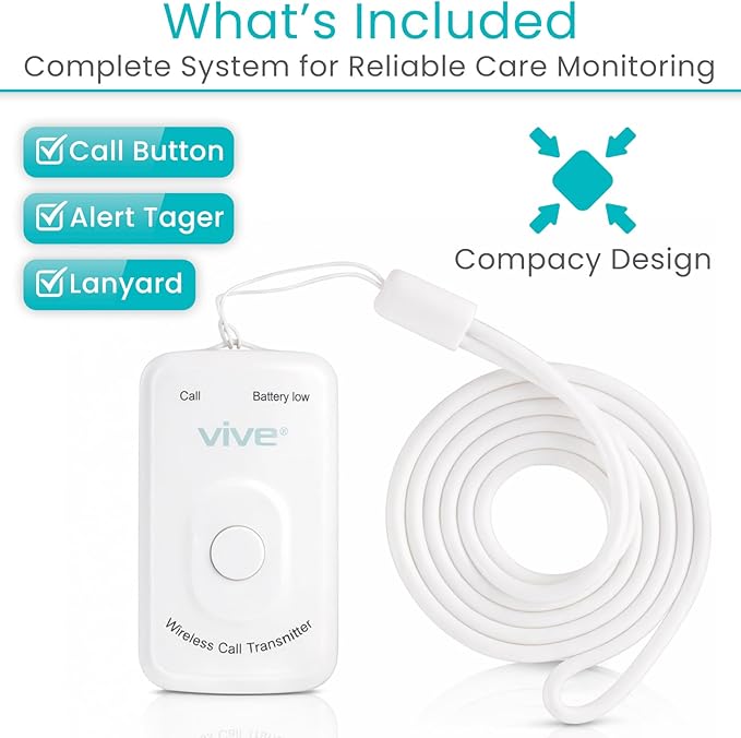 Vive Wireless Call Button - Emergency Alert System for Patients - Smart Portable Medical Panic Button - Notifies Nurse or Caretaker When Elderly Senior Needs Help - Perfect for Home Wander Prevention