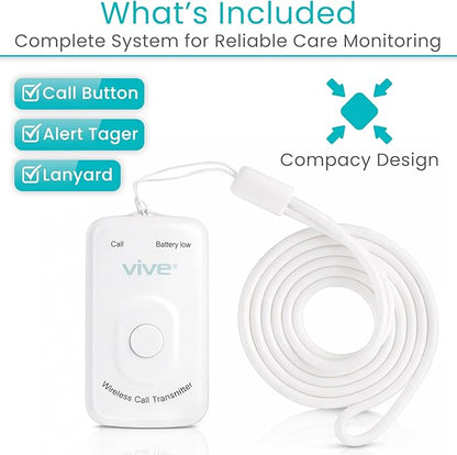 Vive Wireless Call Button - Emergency Alert System for Patients - Smart Portable Medical Panic Button - Notifies Nurse or Caretaker When Elderly Senior Needs Help - Perfect for Home Wander Prevention