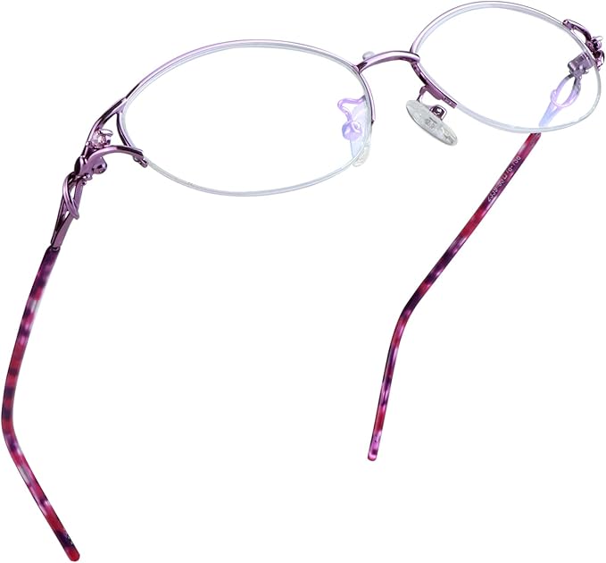 LifeArt Alloy Semi-Rimless Reading Glasses,Blue Light Blocking Glasses, Anti Eyestrain, Computer Gaming Glasses, TV Glasses for Women Men, Anti Glare (Purple, +1.00 Magnification)