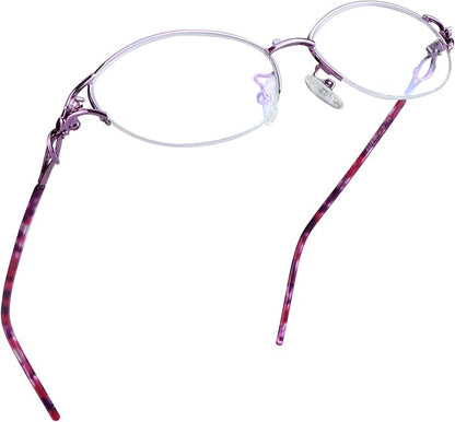 LifeArt Alloy Semi-Rimless Reading Glasses,Blue Light Blocking Glasses, Anti Eyestrain, Computer Gaming Glasses, TV Glasses for Women Men, Anti Glare (Purple, +4.00 Magnification)