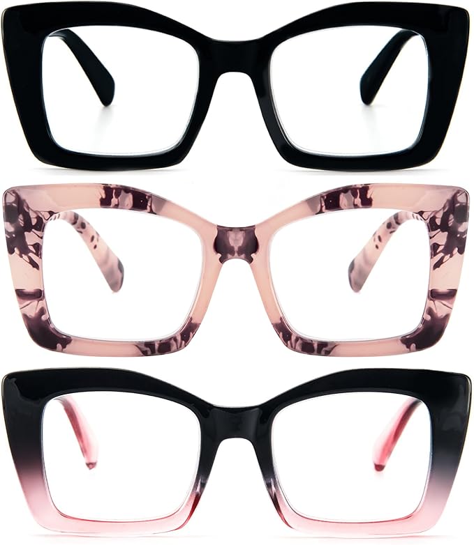 REAVEE Oversized Square Reading Glasses Oprah Style for Women, Blue Light Blocking Large Frame Computer Readers Spring Hinge