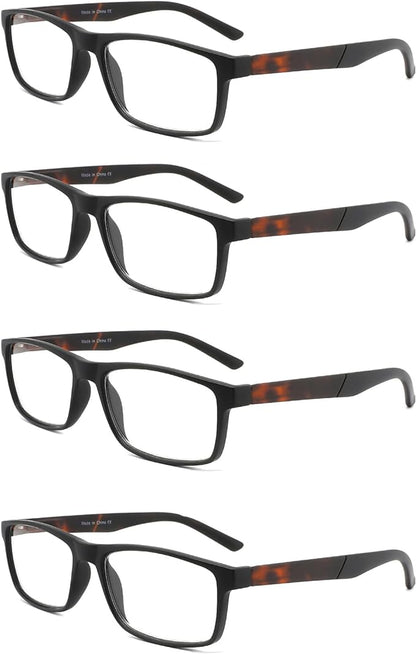 DONGDI Blue Light Blocking Reading Glasses 4 Pack Computer Readers for Women Men,Anti Glare UV Ray Filter Eyeglasses… (4pack-black/tortoise, 3.50)