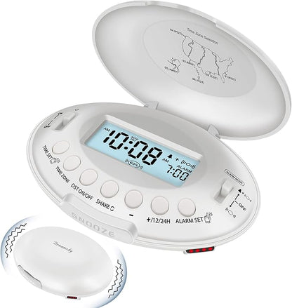 DreamSky Vibrating Alarm Clock for Heavy Sleepers - Auto Set Bed Shaker Alarm Clock Under Pillow for Hearing Impaired, Bedroom, Travel, Rechargeable Battery Operated, Cordless, Auto DST, LCD Backlight