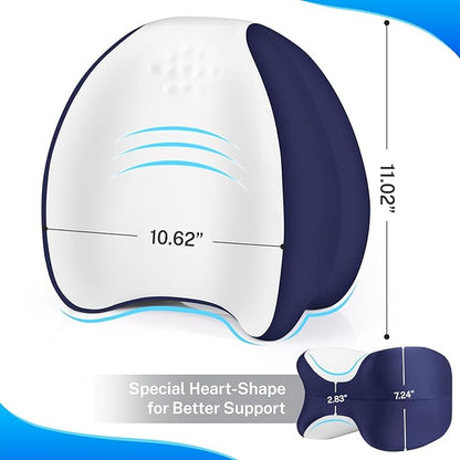 Knee Pillow for Side Sleepers, Leg Pillow with Cooling Cover, Memory Foam Leg Pillow for Side Sleeping, Heart-Shape Cushion for Hip, Back & Sciatica Pain Relief, Blue