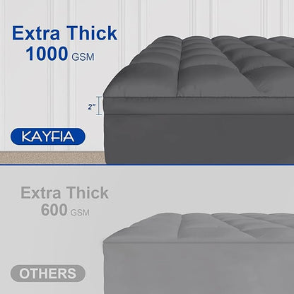 KAYFIA Twin Mattress Topper,Extra Thick Mattress Pad Cover for Deep Sleep,3D+7D Snow Down Alternative Fill Overfilled Plush Pillow Top with 8-23 Inch Deep Pocket-Grey