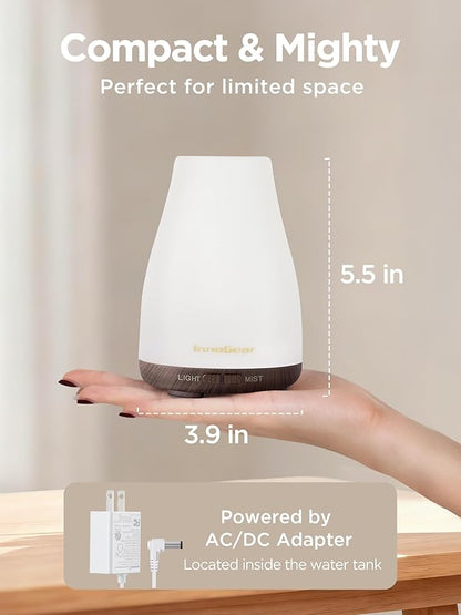 InnoGear Essential Oil Diffuser, Ultrasonic Diffusers for Home Aromatherapy Humidifier for Bedroom Room 7 Colors LED 2 Mist Mode Auto Off, Brown Base