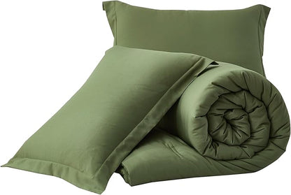 Chezmoi Collection Cliff 3-Piece Lightweight Cooling Comforter Set, Queen- Rayon Derived from Bamboo & Polyester Blended, Soft Breathable Bedding for Hot Sleepers, Olive Green