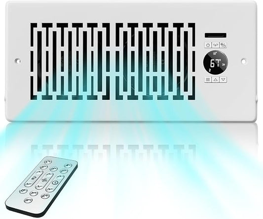 Register Booster Fan Fits 4” x 10” Register Holes, Quiet 10-Speeds, Improves Heating & Cooling Vents, Register Vent Booster Fan with Remote & Thermostat Control, Deep White