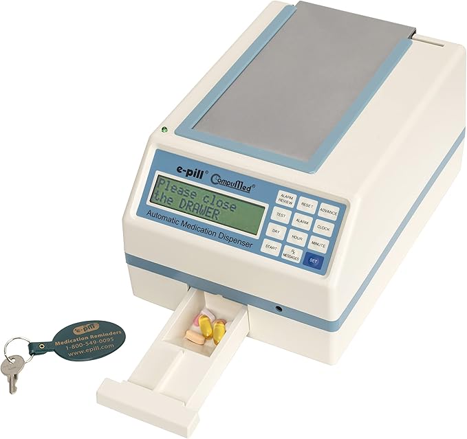 e-Pill CompuMed Safe - Tamper Resistant Automatic Pill Dispenser - Metal Security Cover with Padlock