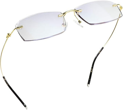 LifeArt Blue Light Blocking Glasses,Computer Reading Glasses,Rimless Frame Tinted Lens with Diamond,Stylish for Women (+3.00 Magnification)