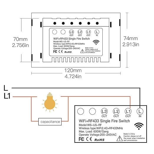 MOES Touch Wall Single Live Wire Smart Switch，No Neutral Wire Needed, 2.4GHz WiFi RF433 Light Switch Works with Smart Life/Tuya App, Alexa and Google Home, Single Pole 110V, Black 3 Gang