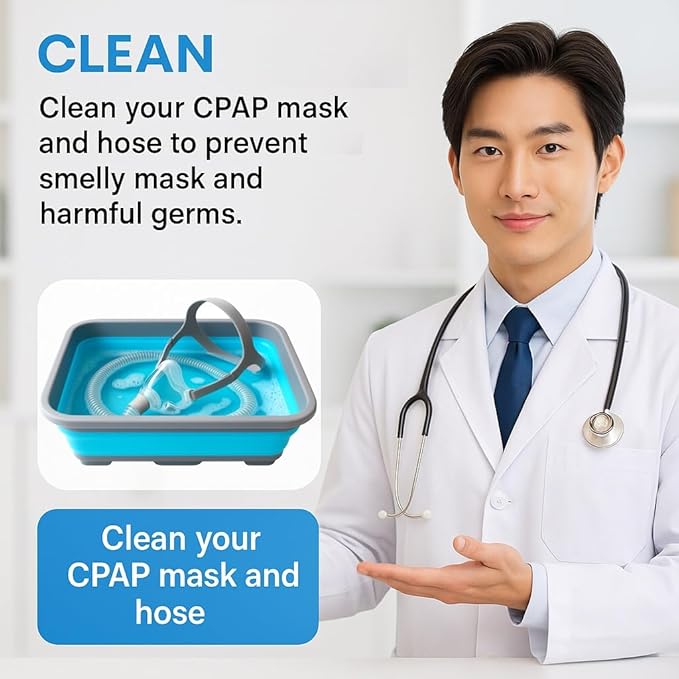 CPAP Cleaning Kit Hose and Mask for CPAP Hanger Dryer with 6.9 ft Thick Wire Brush, Collapsible Wash Basin, Compatible with 22mm and 15mm Hose, Extra Soft Bristles Cleaner CPAP Supplies