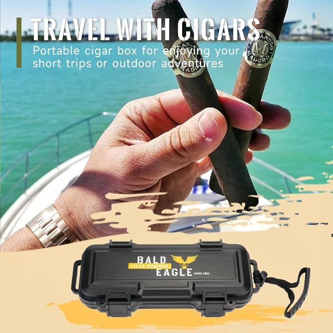 Bald Eagle Travel Humidor Cigar Box, Portable Small Cigar Case with Humidifier, Airtight, Crushproof, Waterproof, Hold up to 3-4 Cigars