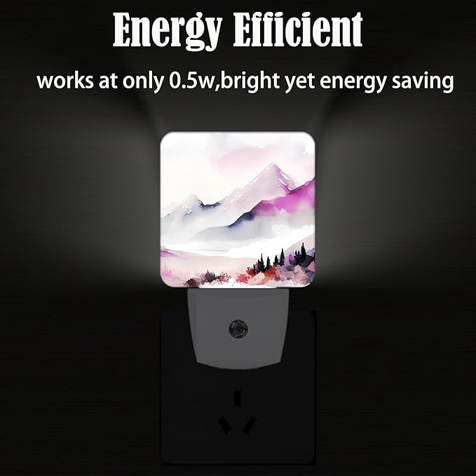 Misty Mountains and Forests Night Light,Plug Into Wall for Boys Girls Bedroom Decorative Square Night Light Lamp 0.5w Sleep Friendly