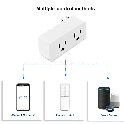 QIACHIP 16A/2000W Timer Smart Plug with 2 Independent Control Sockets, Ewelink App Remotely Control, WiFi Plug Outlet 4 Packs, Compatible with Alexa,Google Home, SmartThings