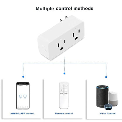 QIACHIP 16A/2000W Timer Smart Plug with 2 Independent Control Sockets, Ewelink App Remotely Control, WiFi Plug Outlet 4 Packs, Compatible with Alexa,Google Home, SmartThings