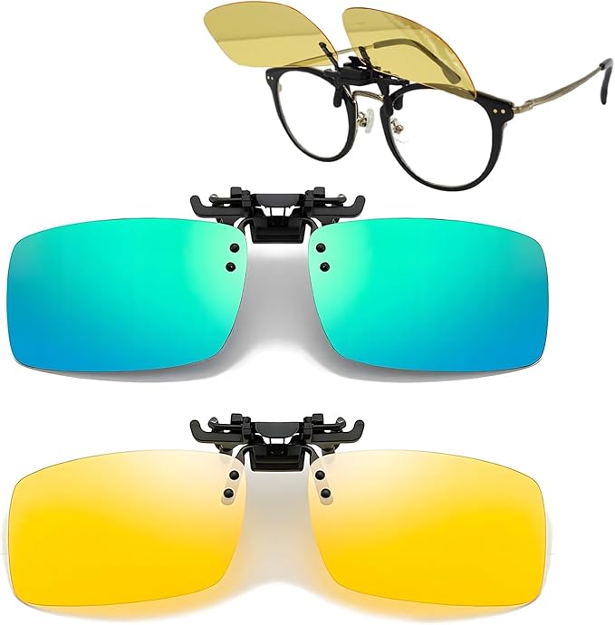 Clip on Polarized Night Vision Driving Glasses Flip up Sunglasses UV-400 to Wear Over Glasses for Night Driving