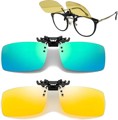 Clip on Polarized Night Vision Driving Glasses Flip up Sunglasses UV-400 to Wear Over Glasses for Night Driving