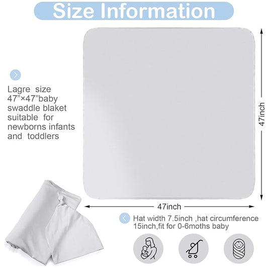 JaGely 2 Pcs Stretchy Baby Swaddle Blankets Set Extra Soft 47" x 47" Baby Newborn Swaddle Blanket and Hat(Light Gray, Light Blue)
