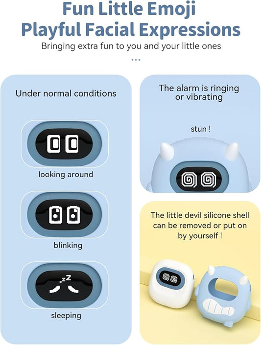 Kids Digital Alarm Clock-Cordless 3000mAh Rechargeable Vibrating Digital Clock for Heavy Sleepers Mini Toddler Clock for Travel Bedroom Silicone Case Date/Month/Year 3 Alarm/Vibration Setting Mode