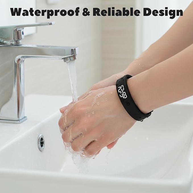 Vibrating Alarm Wristband with Fitness Tracking, Silent Vibration Alarm & Waterproof Design for Heavy Sleepers, Students, Men & Women (Blue)