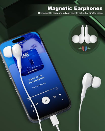 USB C Headphones Wired for iPhone 15 Plus 16 Pro Max 17 AIT Samsung Galaxy S26 S25 S24 S23 Ultra S22 A55 A56 A16 Earbuds in-Ear with Microphone Volume Control HiFi Usbc Headphones Type C iPad Pixel