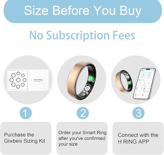 Smart Ring for Women Men, Health Fitness Tracker Ring with Heart Rate/Sleep Tracker/Blood Oxygen/HRV/Stress/Calorie/Steps, IP68 Waterproof for iOS & Android, No APP Fees(Rose Gold,14#)