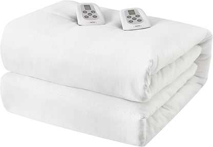 Electric Heated Mattress, Bed Mattress Pad with Dual Controller, Full Bed Warmer with 12-Hour Timer & 10 Heat Settings, Machine Washable, 60" x 80",White,Queen