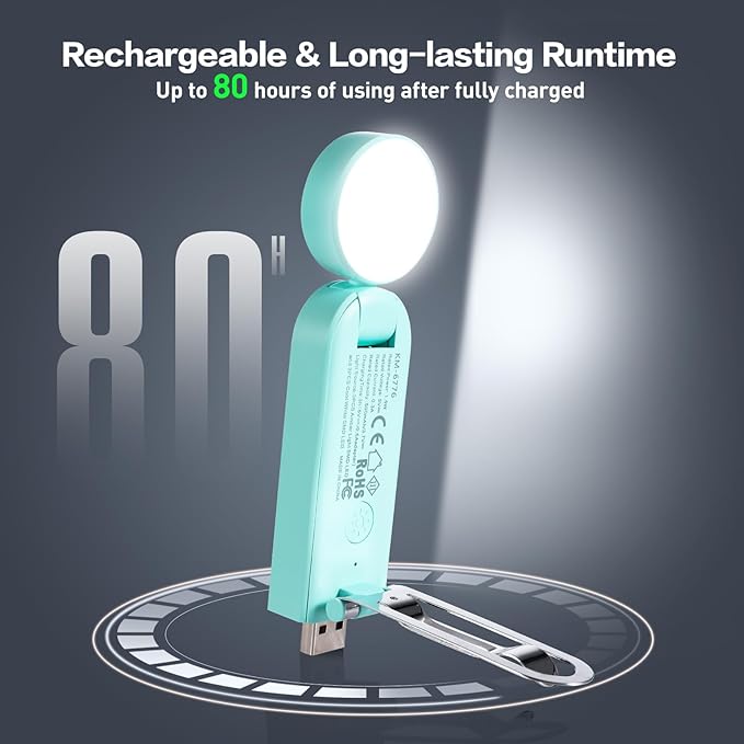 VAVOFO USB Rechargeable Book Light, Blue Light Blocking, Amber Light Clip On Bookmark Shaped Reading Light, Eye Care 6 LEDs Book Light for Bookworms Reading in Bed with 9 Lighting Modes (Powder Green)