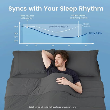 Cozy Bliss x Sorona® Viscose Natural Fiber Cooling Comforter Queen Size, Reversible Silky Smooth Cooling Blanket with Q-Max＞0.45 for Hot Sleepers & Night Sweats, Charcoal Grey, 90"x90"