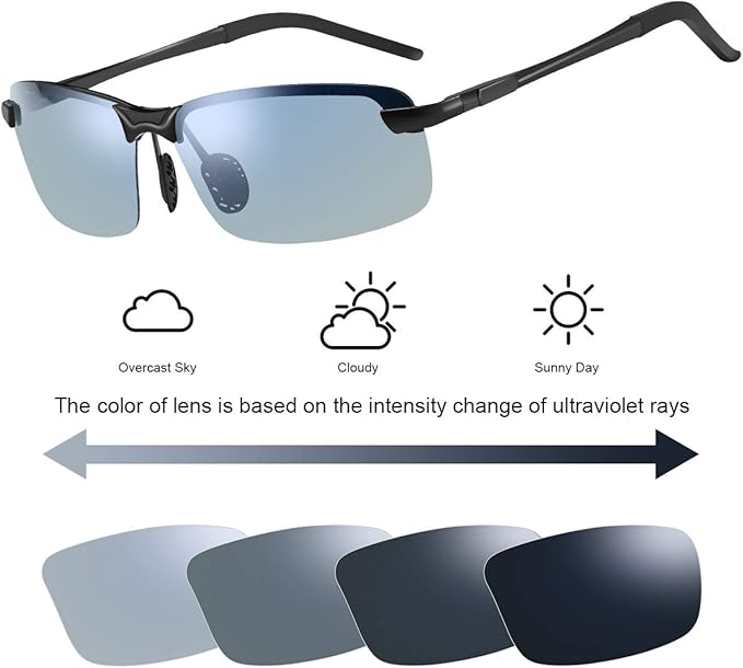 MIRYEA Blue Light Blocking Computer Glasses Photochromic Polarized UV Protection Safety Sunglasses for Men and Women Day and Night Spring Hinge Sports Driving Eyewear Anti Glare Eyestrain Eyeglasses