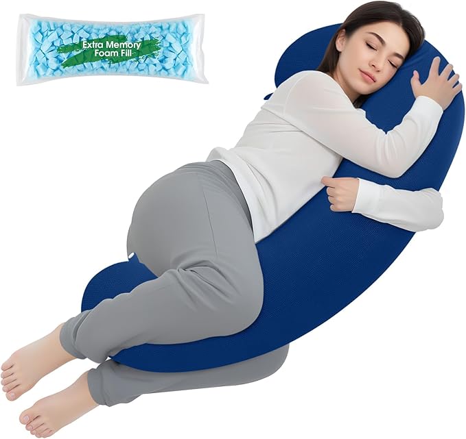 Body Pillow, Long Pillow, Memory Foam Body Pillow, C-Shaped Side Sleep Pillow, Machine Washable Pillowcase, Dark Blue-35”×10”