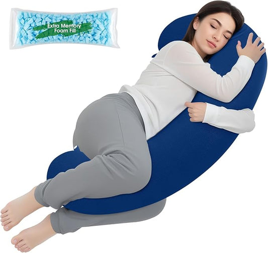 Body Pillow, Long Pillow, Memory Foam Body Pillow, C-Shaped Side Sleep Pillow, Machine Washable Pillowcase, Dark Blue-35”×10”