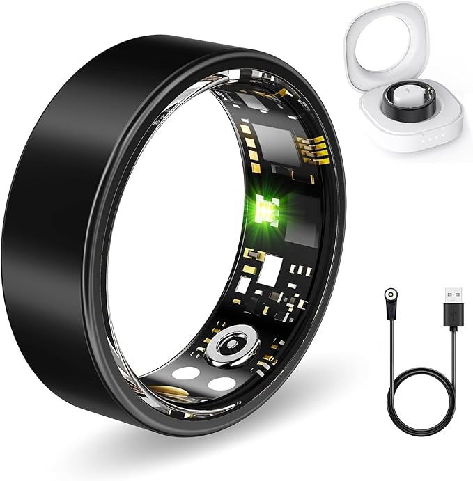 Smart Rings for Women Men, Fitness Ring with Heart Rate, Blood Oxygen, HRV, Pressure, Sleep Tracker, Step Tracker, No Subscription Fee, IP68 Waterproof Smart Ring for iPhone & Android (Black, 10#)