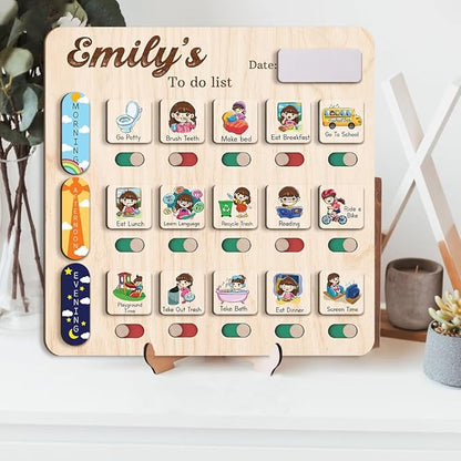Wooden Chore Chart for Kids Visual Schedule, Routine Chart for Kids, Morning Bedtime Routine Chart for Toddlers Ages 2-4, Daily Kids Schedule Board for Home (14)