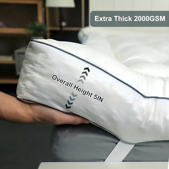 5 Inch Memory Foam Mattress Topper King, 2000GSM Shredded Memory Foam Pillow Top, Back Pain Relief & Plush Support, Extra Thick & Breathable, Couple Sleep Essential