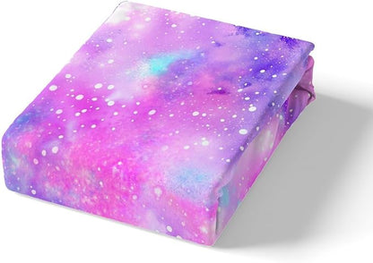 Manfei Galaxy Kids Sheet Set King Size, Pink Purple Blue Starry Bed Sheet Set 4pcs (Fitted Sheet, Flat Sheet, 2 Pillowcases), Outer Space Theme Bedding Set for Boys Girls Teens Bedroom Decor
