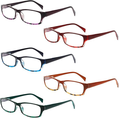 Henotin 5-Pack Reading Glasses Blue Light Blocking Anti Eyestrain Computer Reading Glasses for Women and Men Readers (Mix Color-C2, 2.00, Diopters)